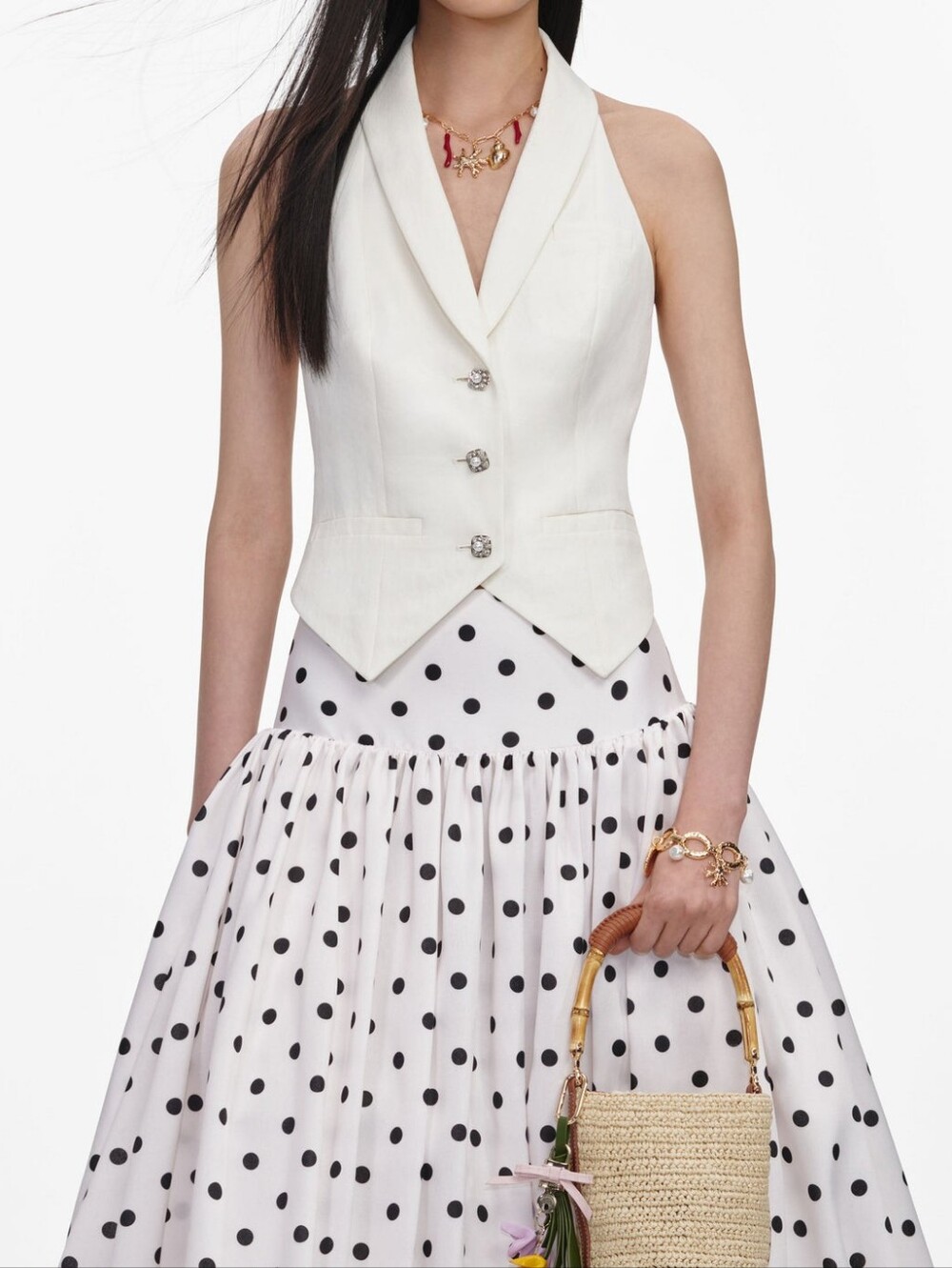 Self Portrait Cream Linen Blend Waistcoat